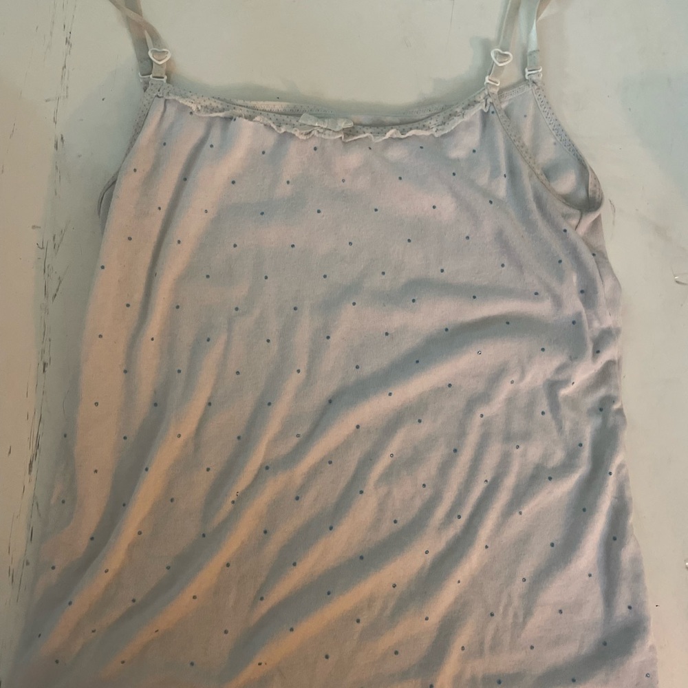Coquette Baby Blue Polka Dot Tank With Heart Straps And Bow